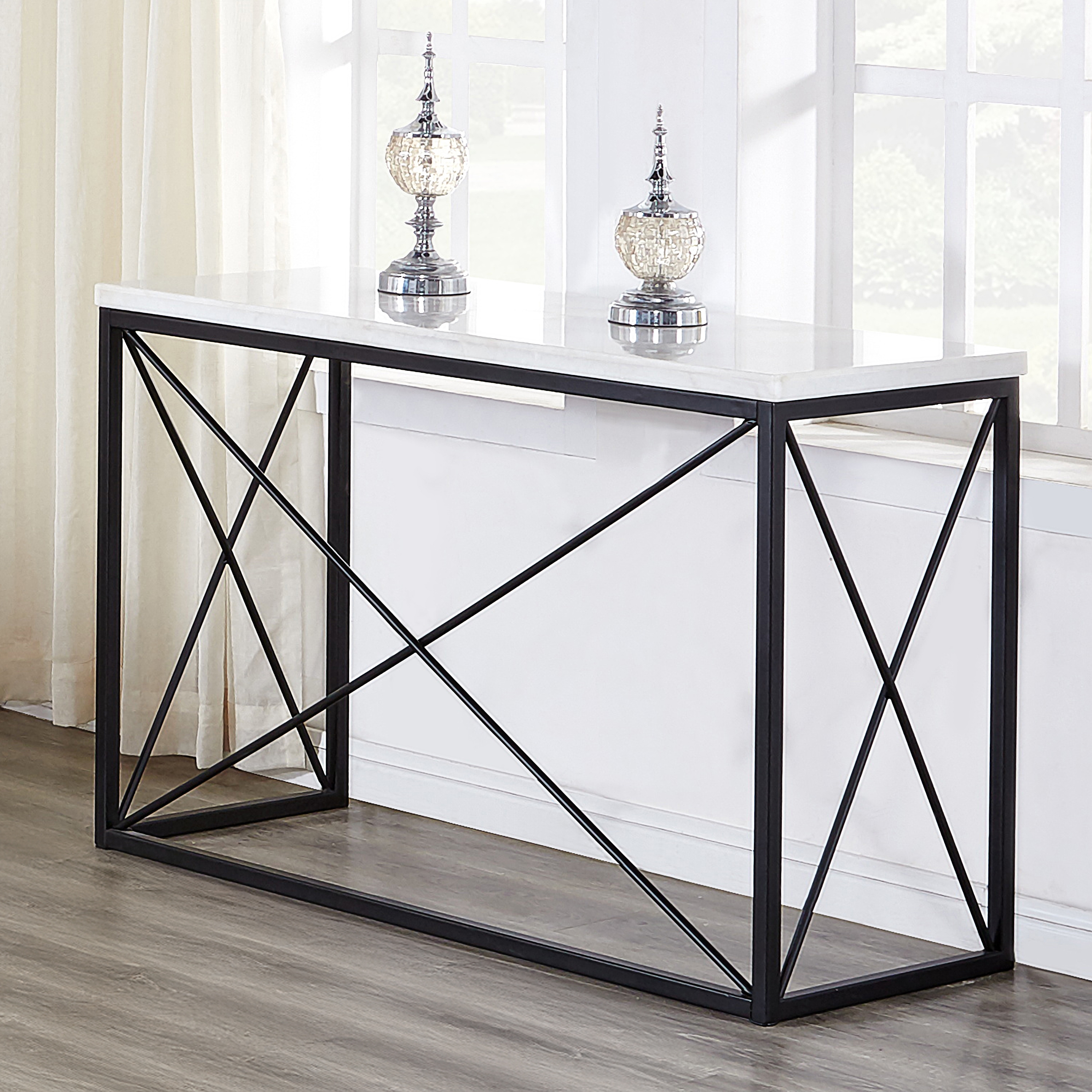 White Marble Top Rectangle Sofa Table
