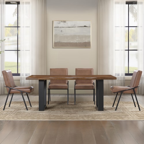 Contemporary 5-pc. Live-Edge Dining Set with Faux-Leather Side Chairs