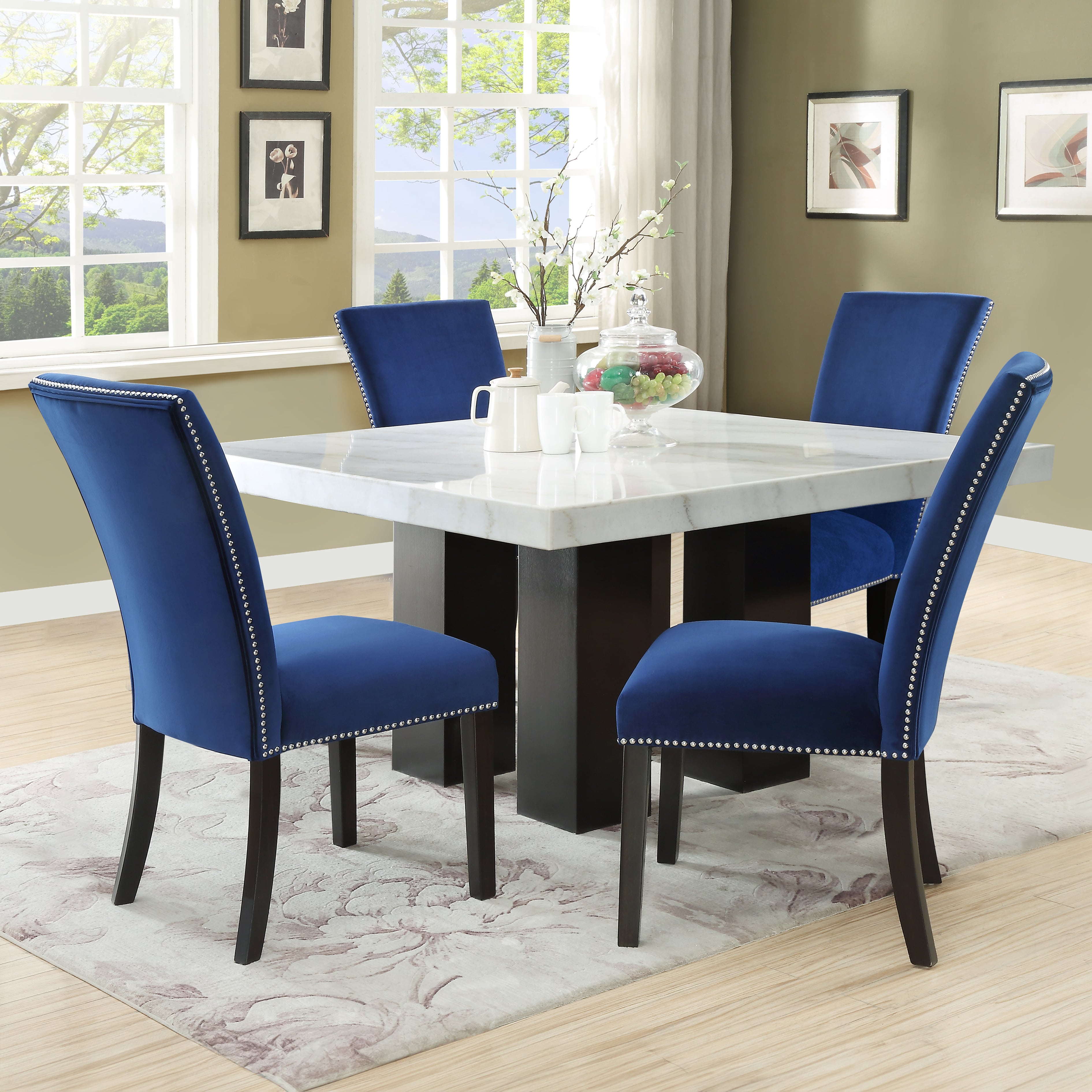 Square 5-Piece Dining Set w/ Blue Chair