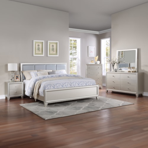 Contemporary 6-Piece Queen Bedroom Set with Champagne Finish