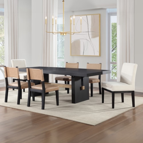 Casual 7-Piece Dining Set with Upholstered Chairs