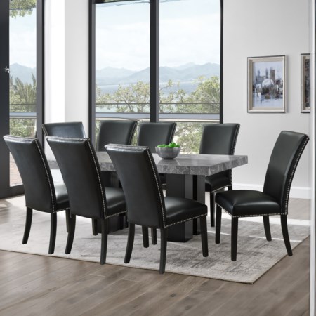 9-Piece Rectangle Dining Set w/ Black Chairs