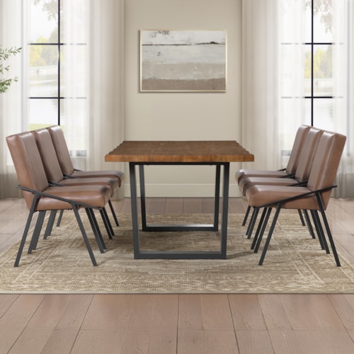 Contemporary 7-pc. Live-Edge Dining Set with Faux-Leather Side Chairs