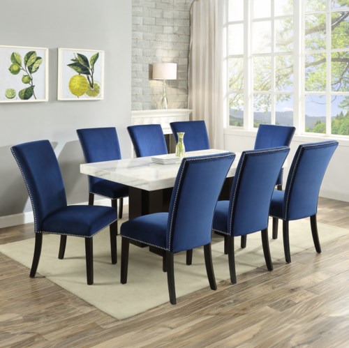 Contemporary 9-Piece Rectangle Dining Set w/ Blue Chairs