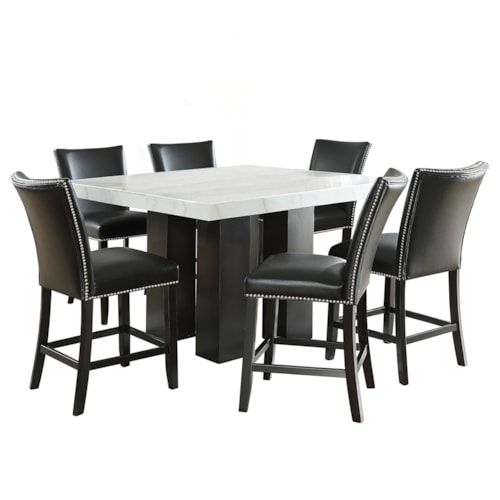 Contemporary Square 7-Piece Counter Height Dining Set with Black Chairs