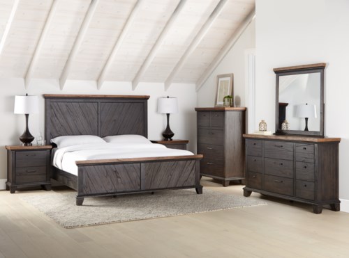 Farmhouse 5-Piece Queen Bedroom with Chevron Headboard