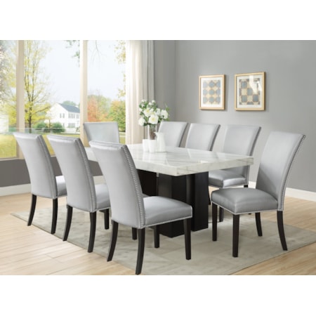 9-Piece Rectangle Dining Set w/Silver Chairs