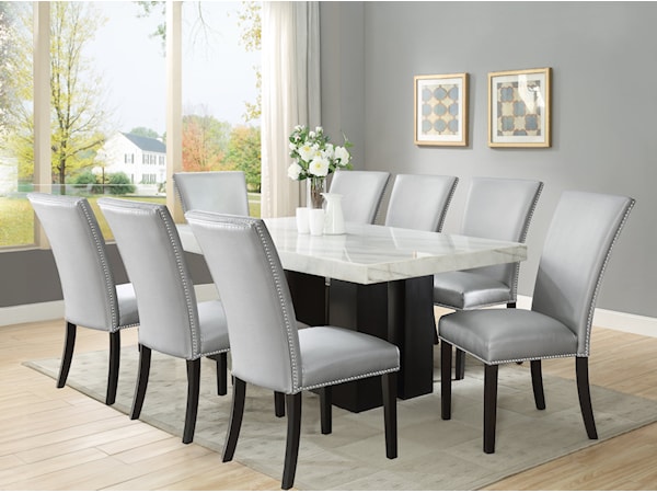 9-Piece Rectangle Dining Set w/Silver Chairs