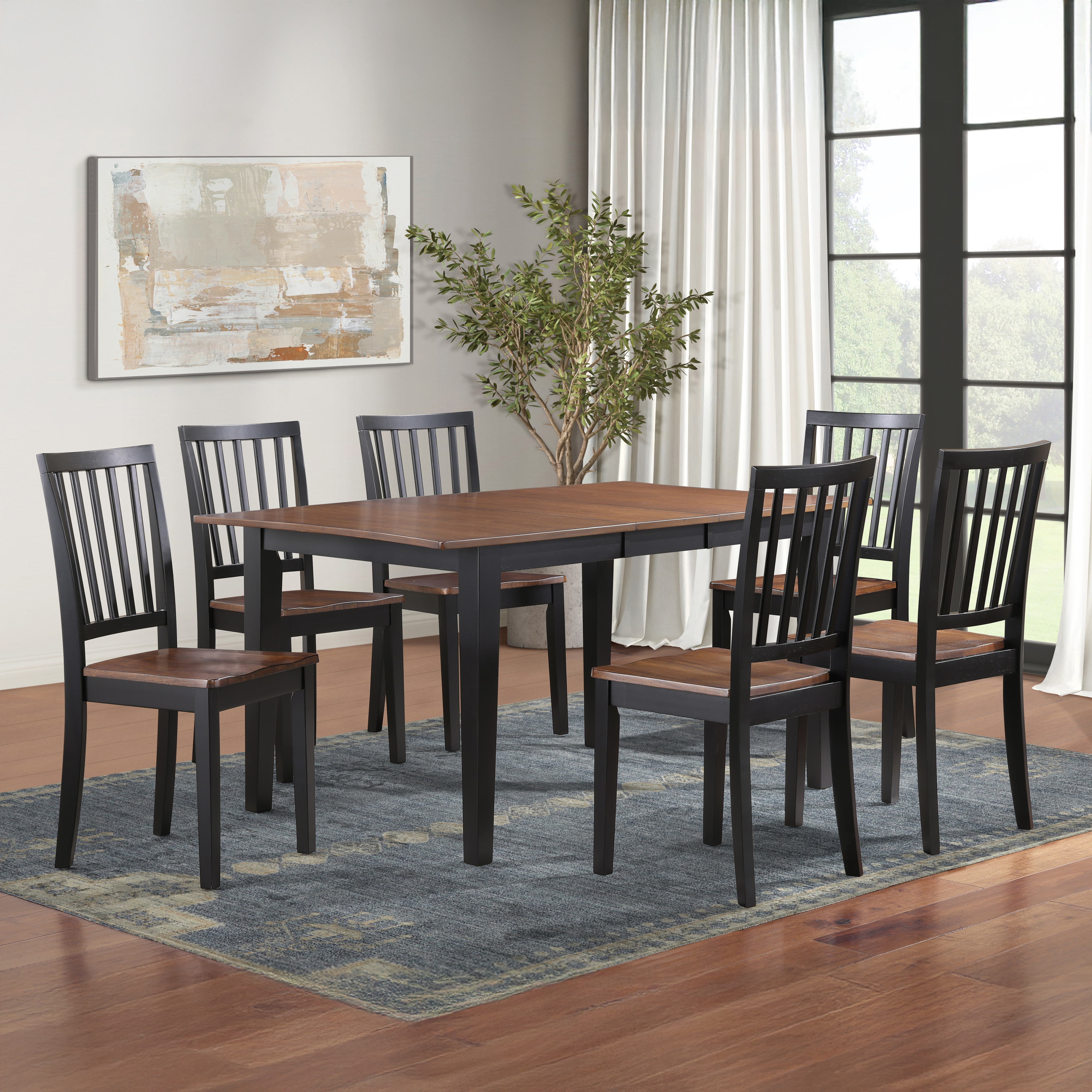 7-pc. Two-Tone Dining Set w/Slat-Back Chairs