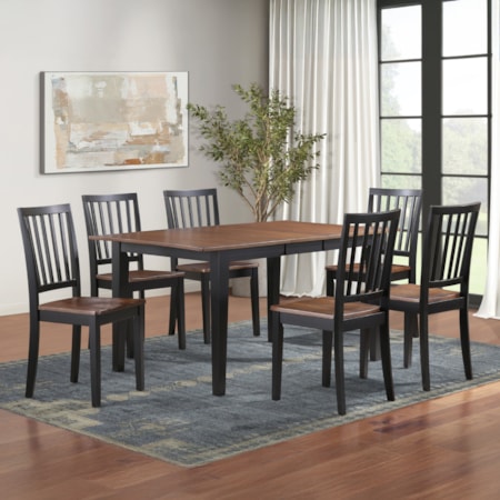 7-pc. Two-Tone Dining Set w/Slat-Back Chairs