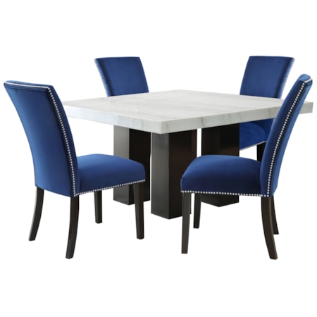 Square 5-Piece Dining Set w/ Blue Chair