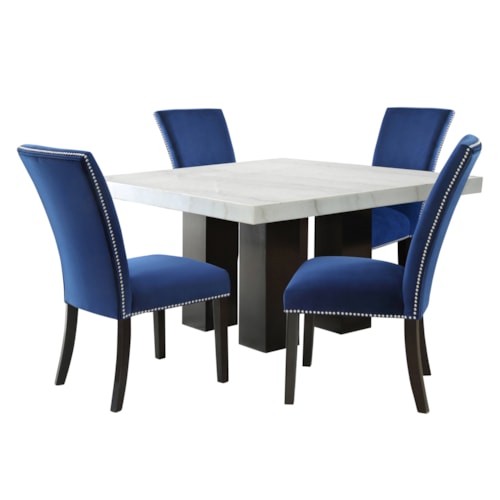 Contemporary Square 5-Piece Dining Set with Blue Chairs