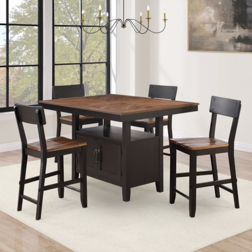 Contemporary Farmhouse 5-Piece Counter Height Dining Set with Table Storage