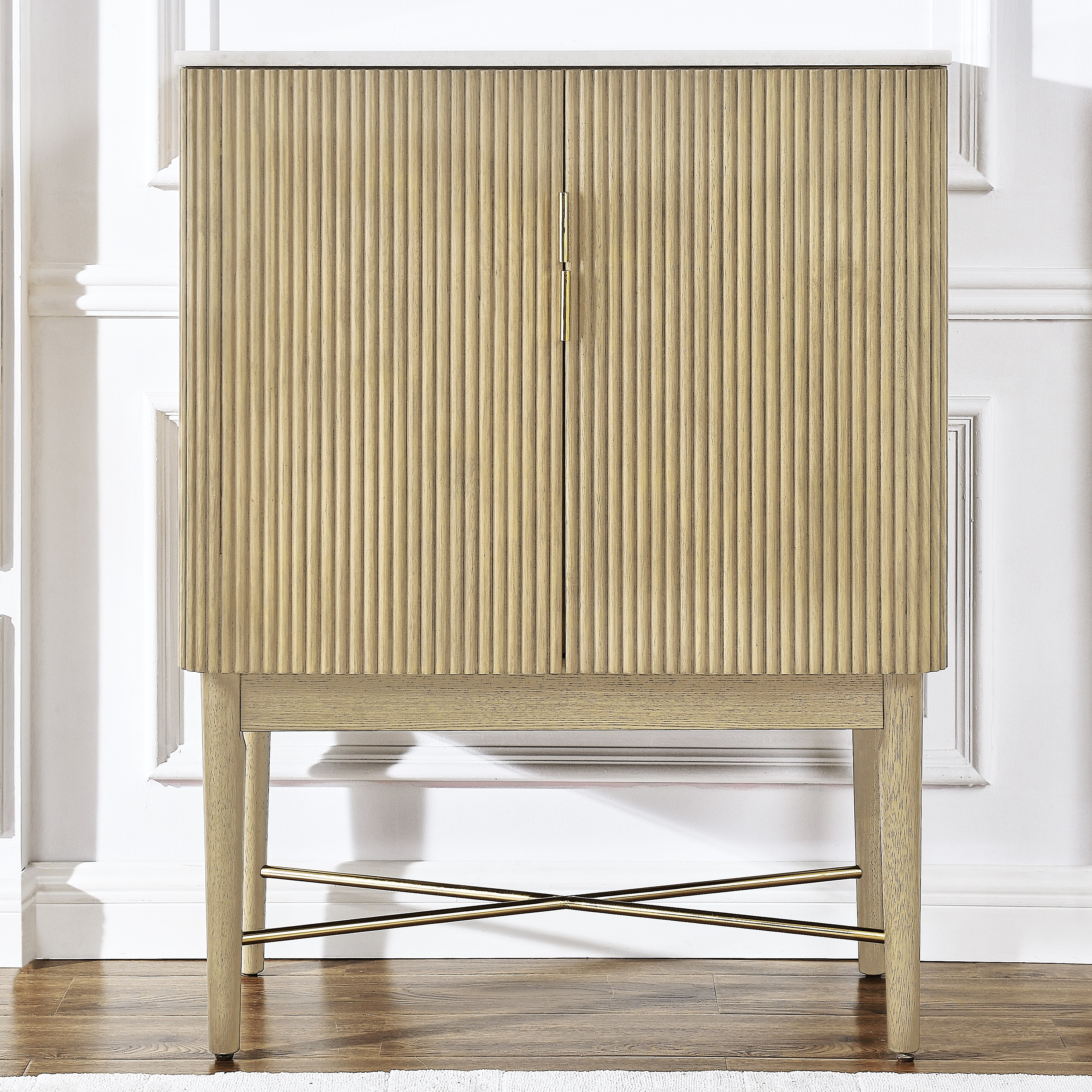 Marble-Top Wine Cabinet w/Reeded Doors