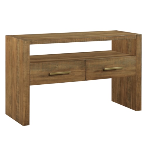 Modern Rustic Wood-Top Sofa Table with Drawers
