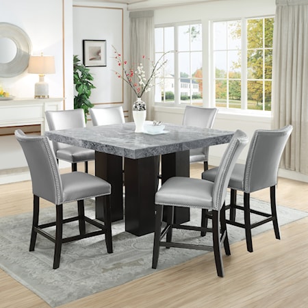 Square 7-Piece Counter Dining Set Blue Chair