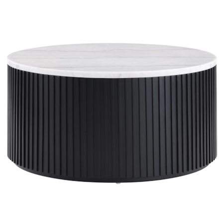 36″ Round Castered White Marble Coffee Table