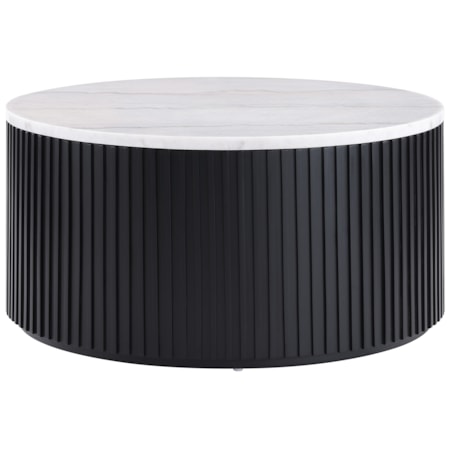 36″ Round Castered White Marble Coffee Table