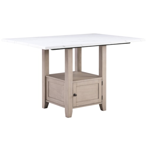 Transitional Faux Marble-Top 60" Counter Table with Storage Cabinet