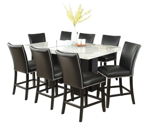 Contemporary 9-Piece Rectangle Counter Height Set with Black Chairs