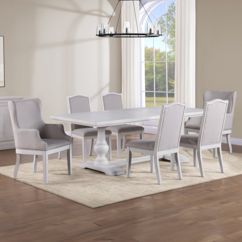 Transitional 7-Piece Dining Set with Side and Arm Chairs