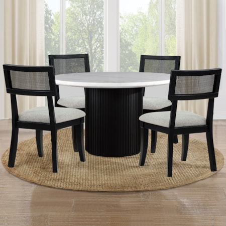 5-pc. Marble-Top Dining Set w/Cane Chairs