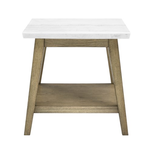 Vida Mid-Century Modern Marble Top Square End Table with Open Bottom Shelf