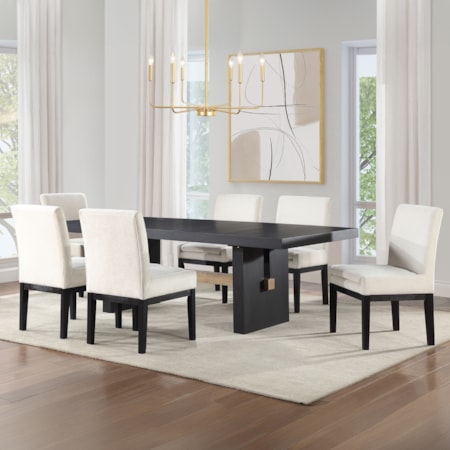 7-pc. Ext. Trestle Dining Set w/Uph. Chairs