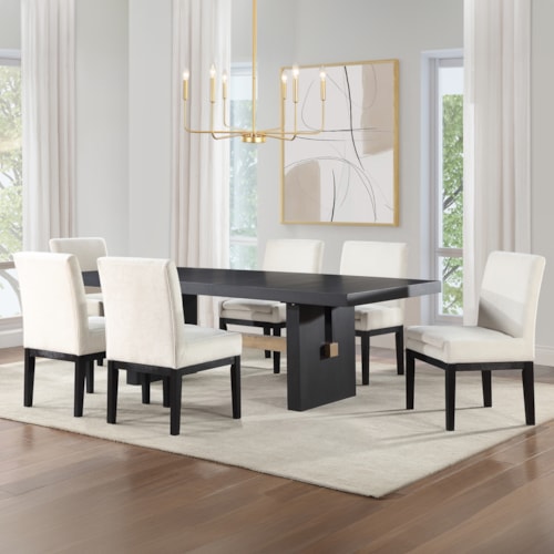 Modern Rustic 7-pc. Extension Trestle Dining Set with Upholstered Side Chairs