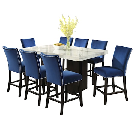 9-Piece Rectangle Counter Table w/Blue Chair