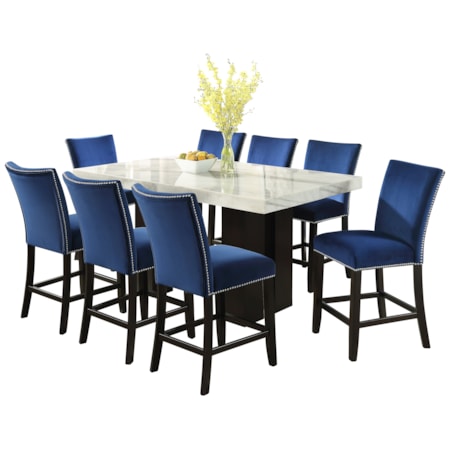 9-Piece Rectangle Counter Table w/Blue Chair
