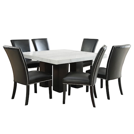 Square 7-Piece Dining Set with Black Chairs