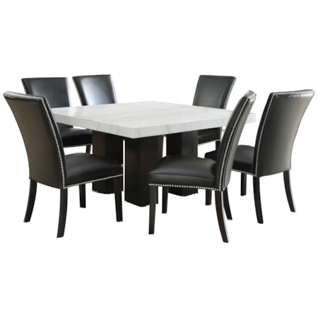 Square 7-Piece Dining Set with Black Chairs