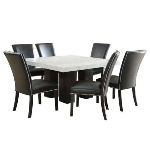 Contemporary Square 7-Piece Dining Set with Black Chairs