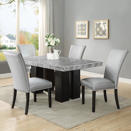 5-Piece Rectangle Dining Set w/ Silver Chair