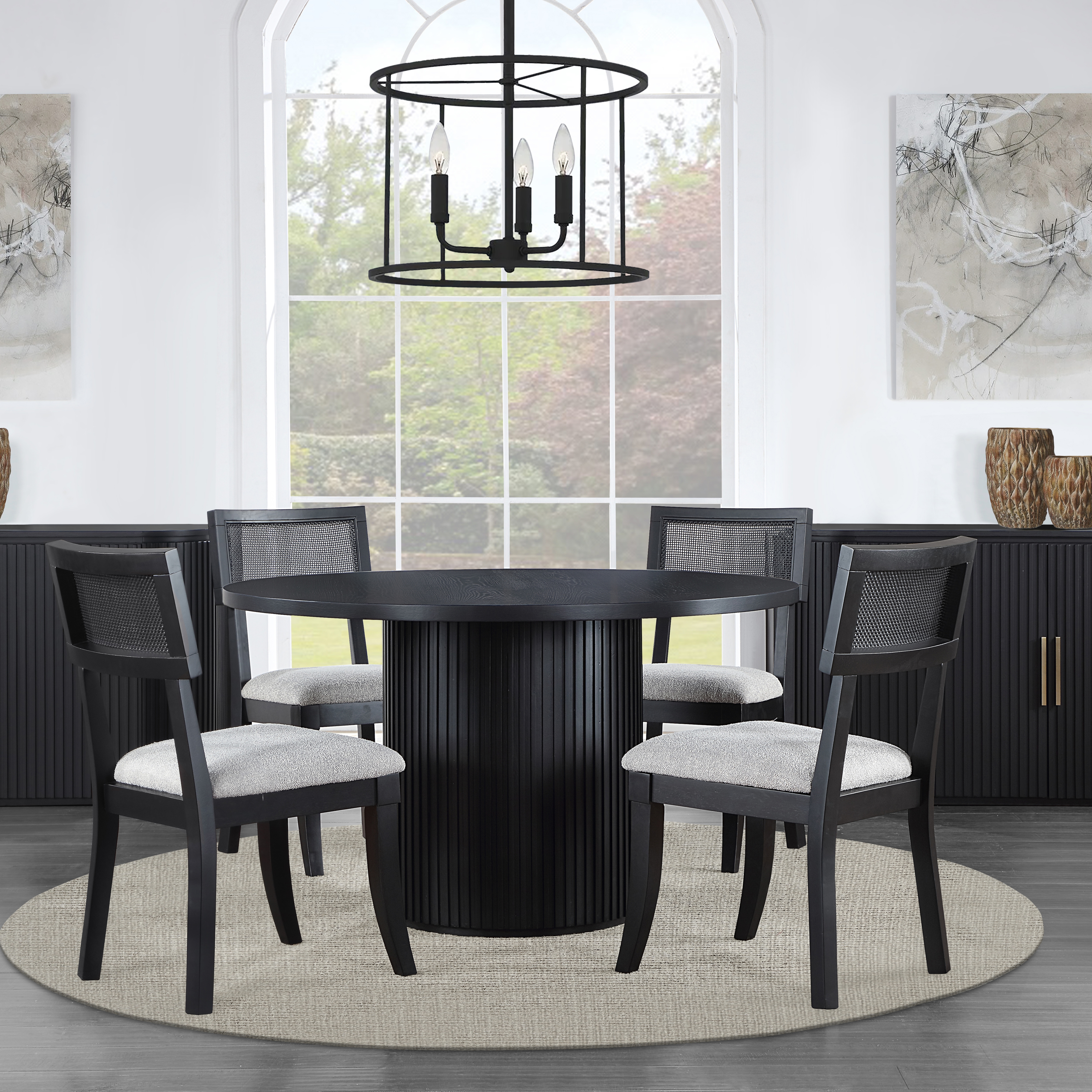 5-pc. Dining Set w/Cane-Back Side Chairs