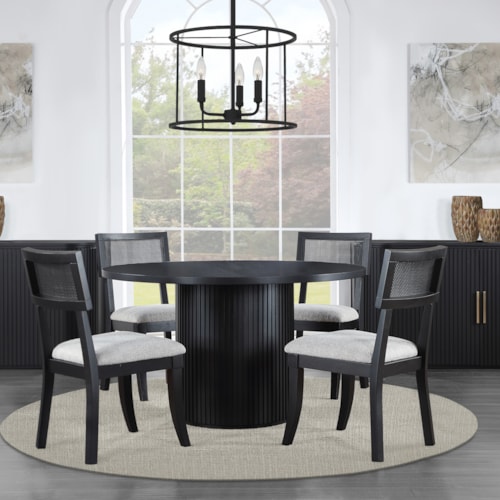 Mid-Century Glam 5-pc. Dining Set w/Cane-Back Side Chairs
