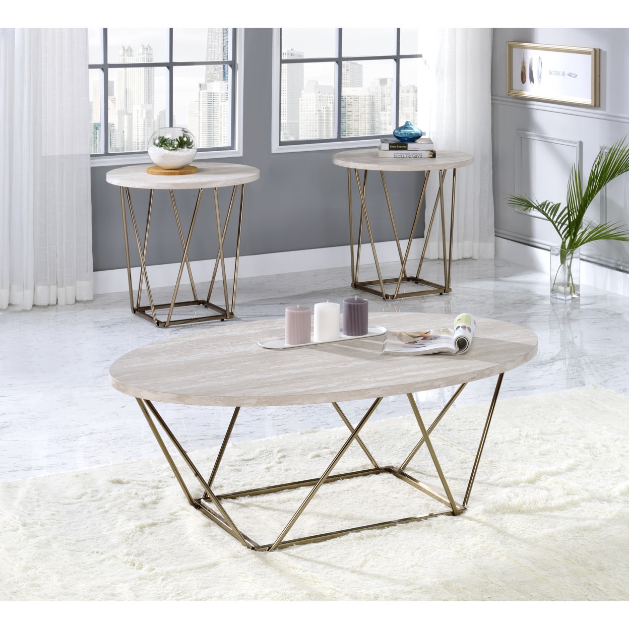Prime Rowyn Faux Marble Top End Table