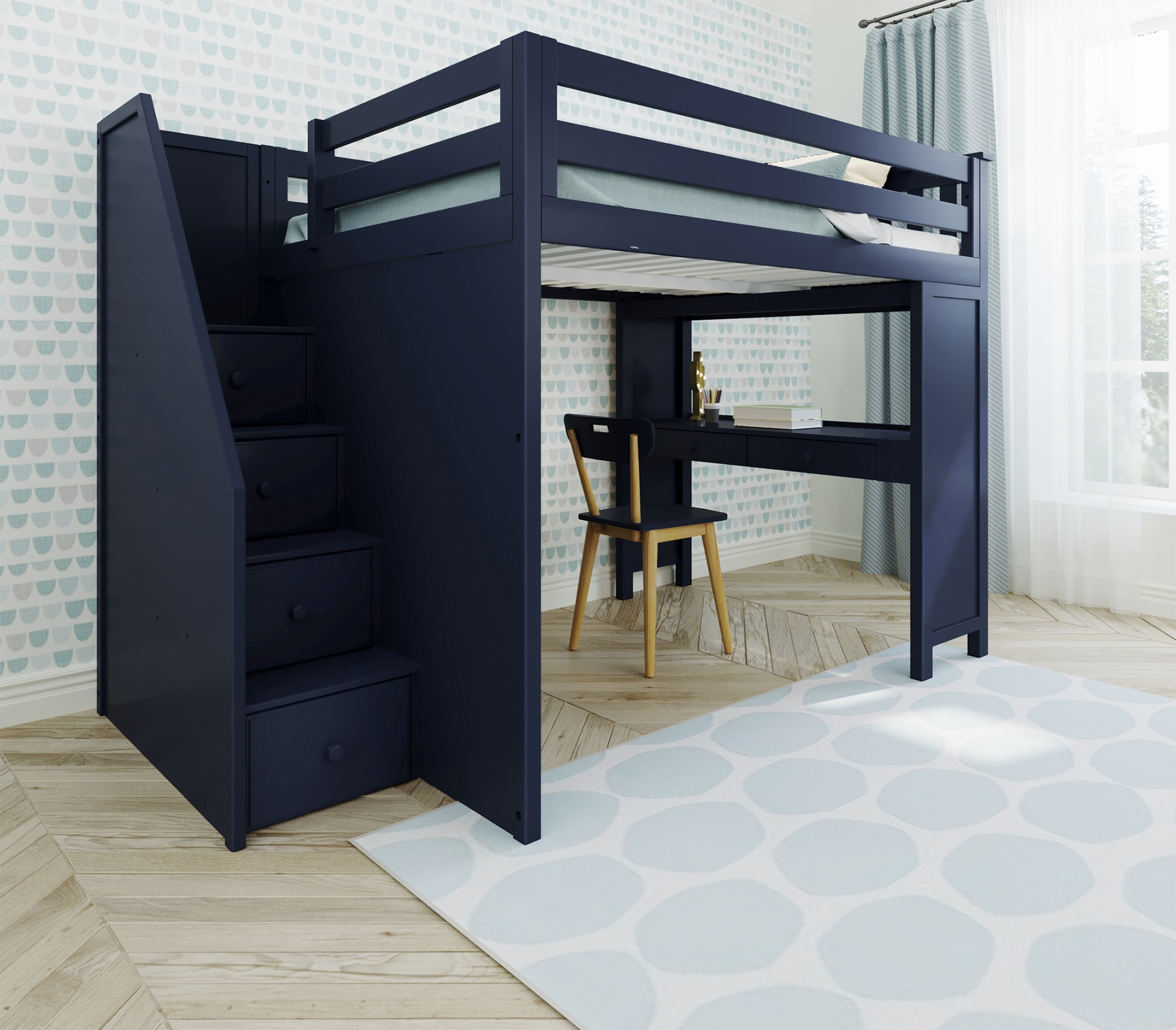 Fulham Youth Full Loft Bed w/Stairs &amp; Desk