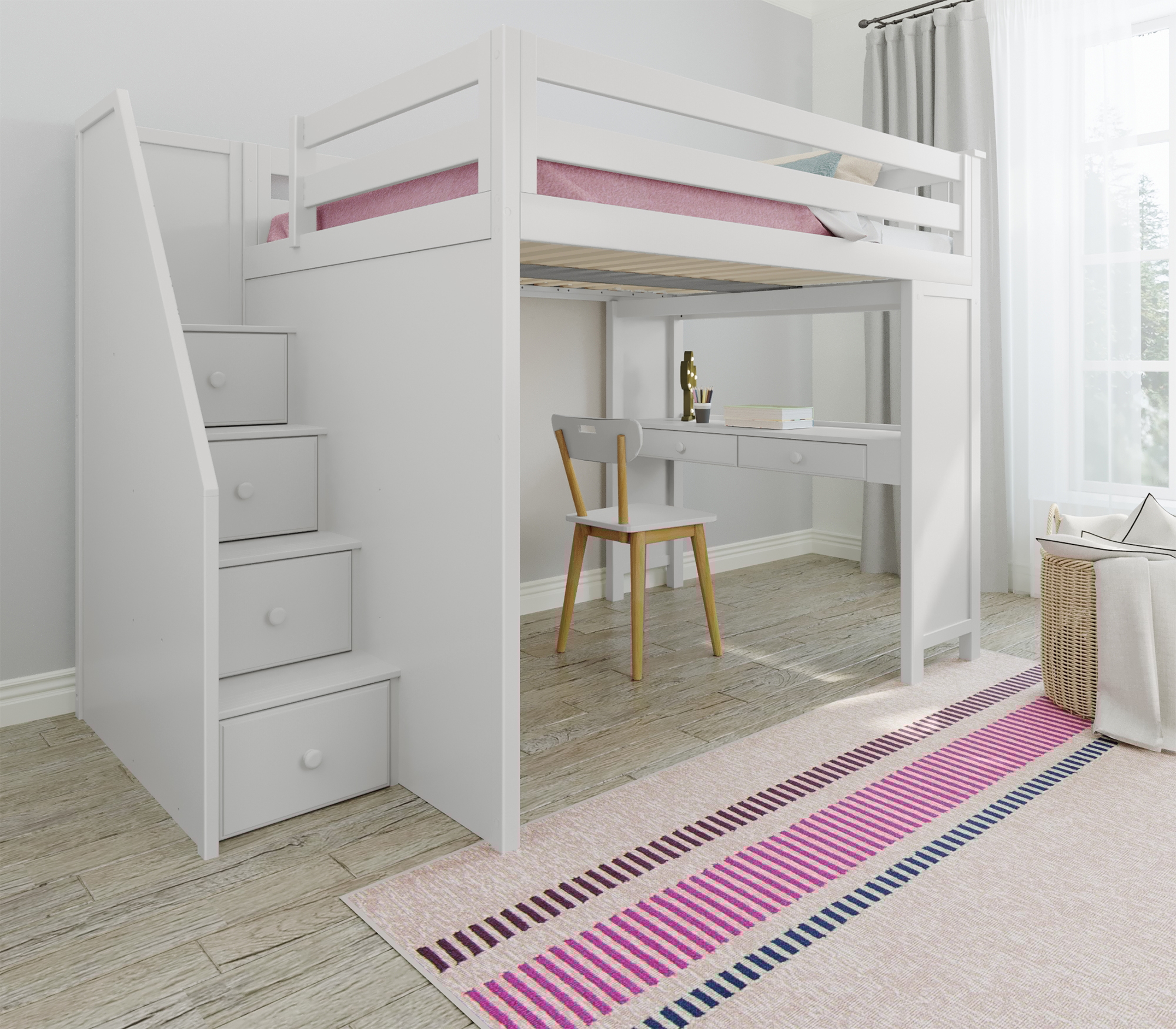 Fulham Youth Full Loft Bed w/Stairs &amp; Desk