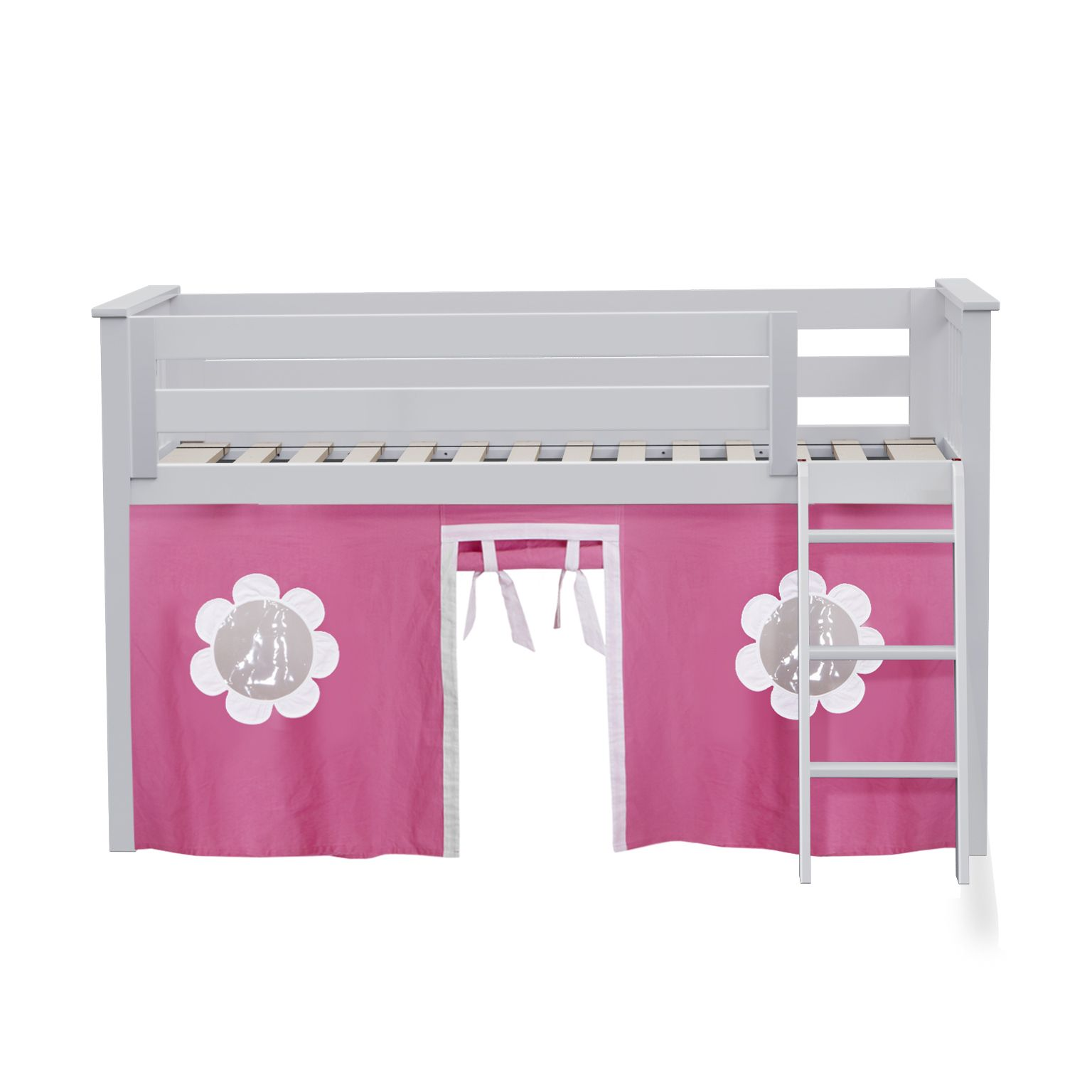 Youth Twin Play Loft Bed w/Pink Curtains