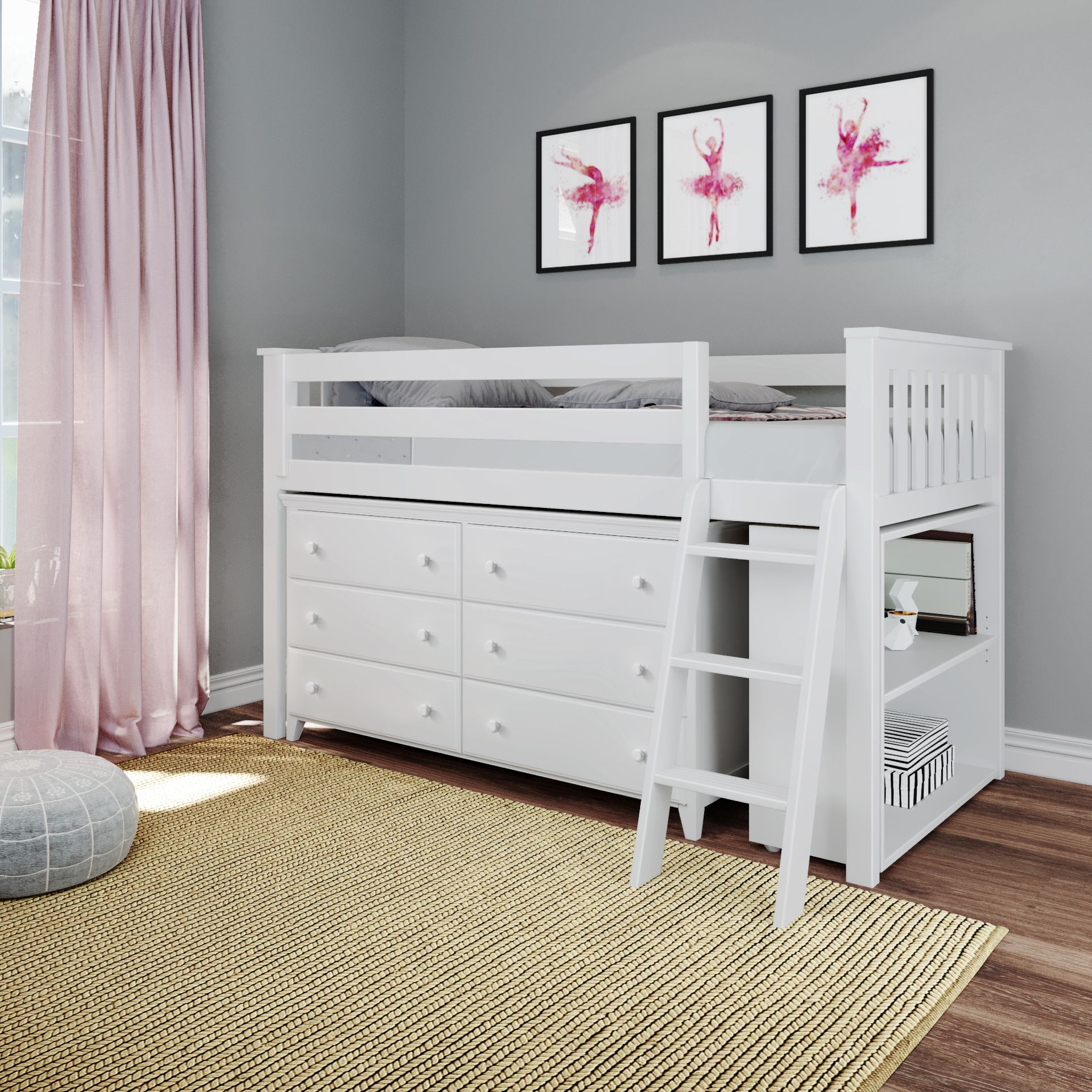 Windsor Youth Twin Loft Bed w/Dresser, Shelf