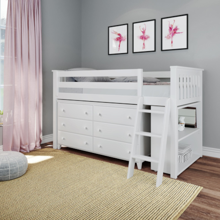Windsor Youth Twin Loft Bed w/Dresser, Shelf