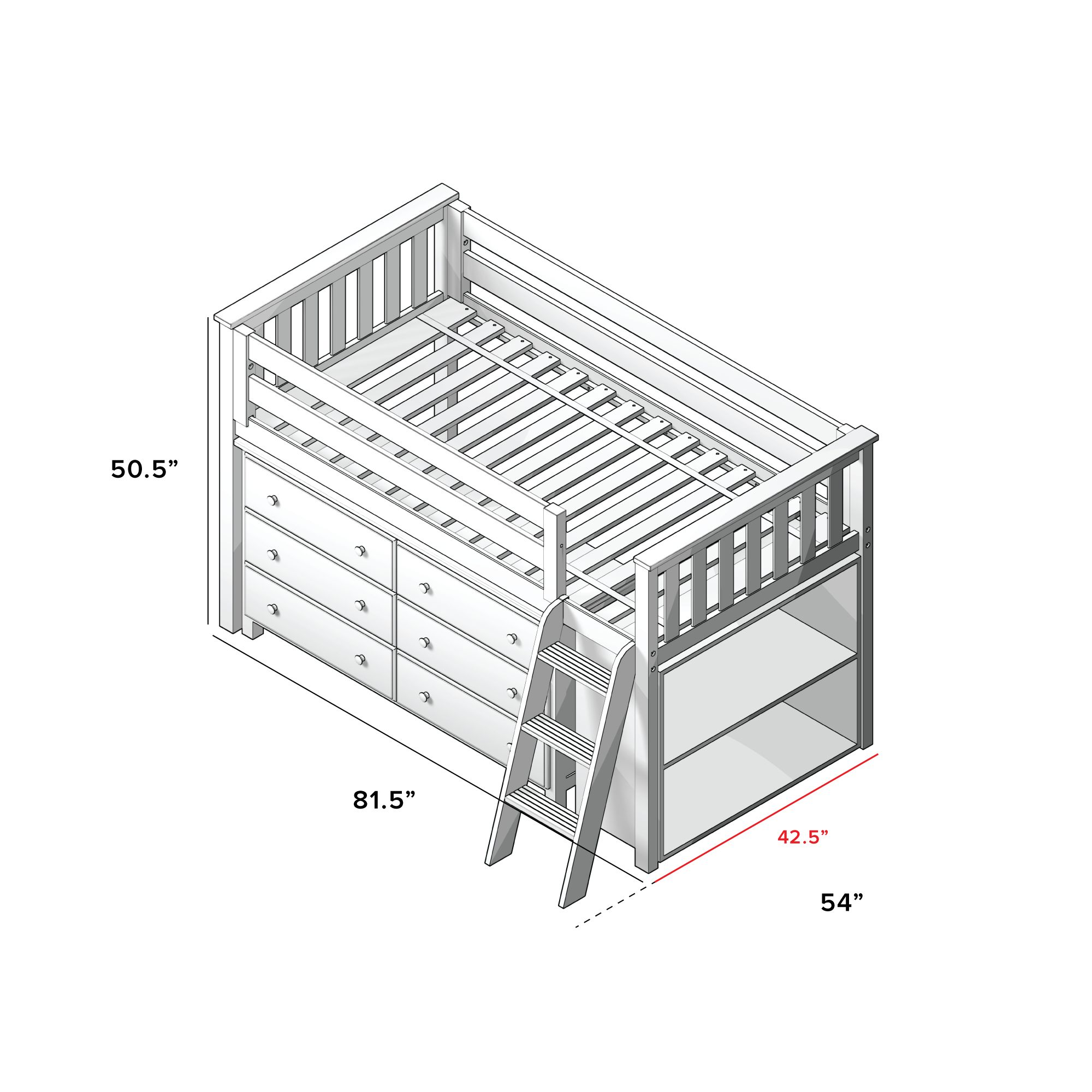Jackpot Kids Windsor Windsor Youth Twin Loft Bed w/Dresser, Shelf