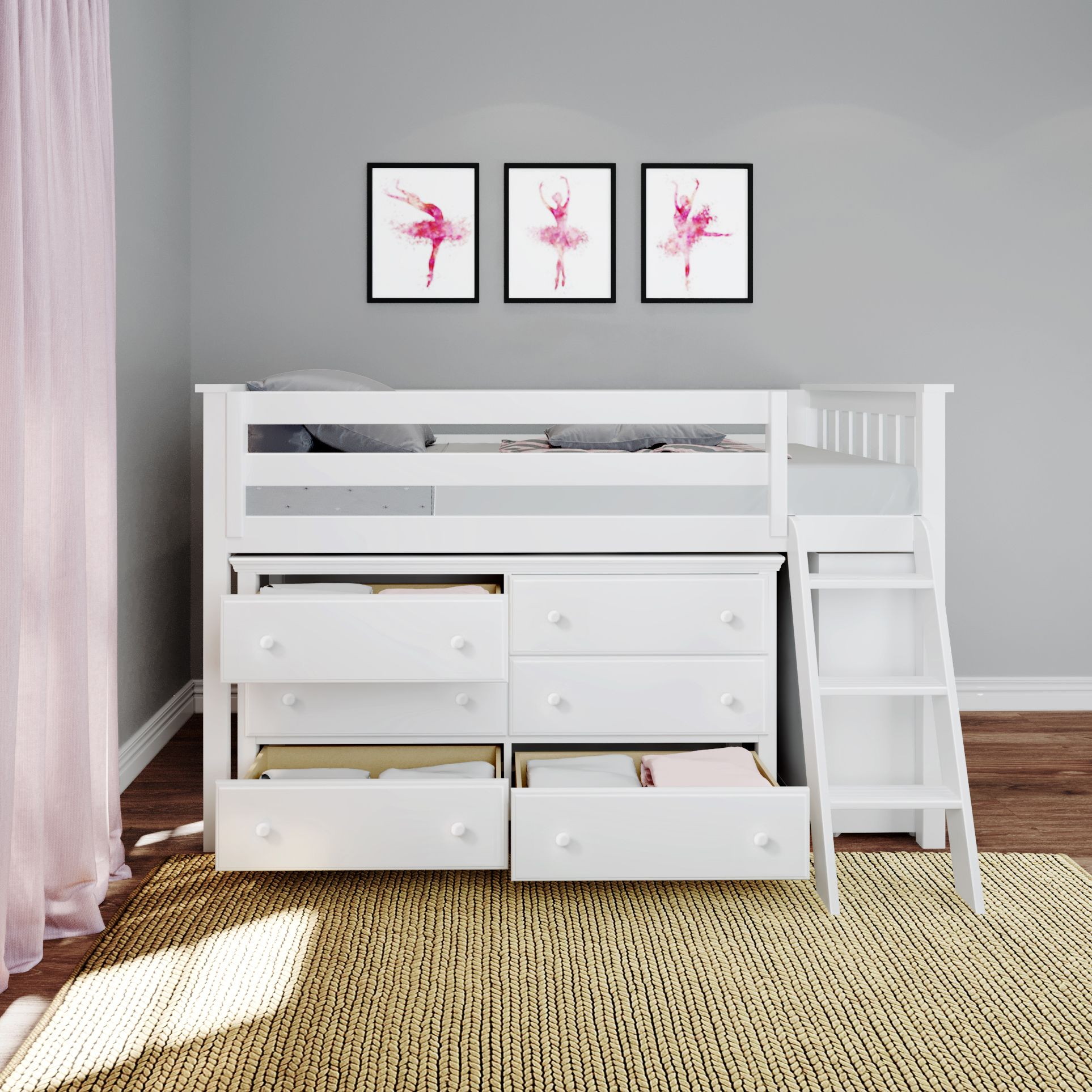 Windsor Youth Twin Loft Bed w/Dresser, Shelf