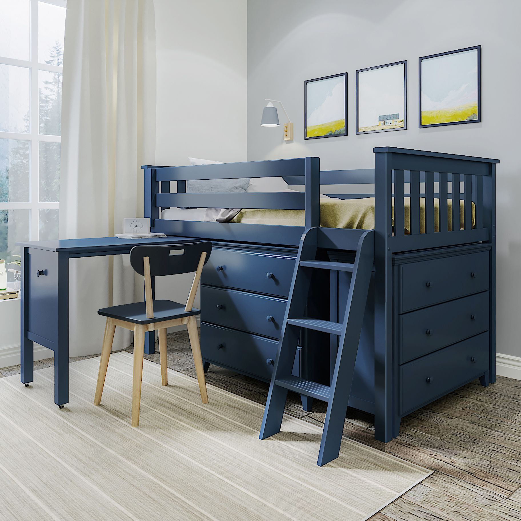 Youth Twin-Size Loft Bed w/Dressers &amp; Desk