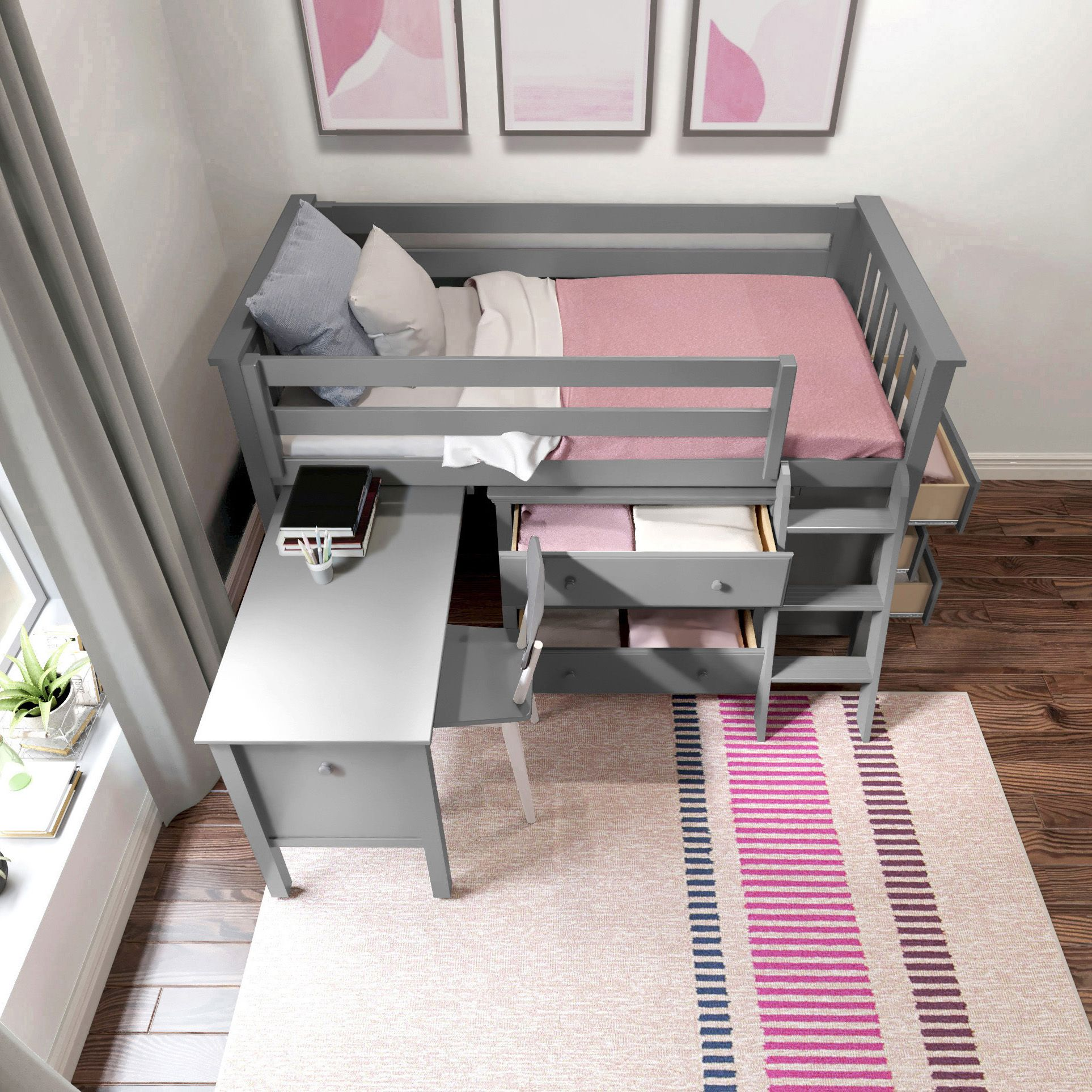 Youth Twin-Size Loft Bed w/Dressers &amp; Desk