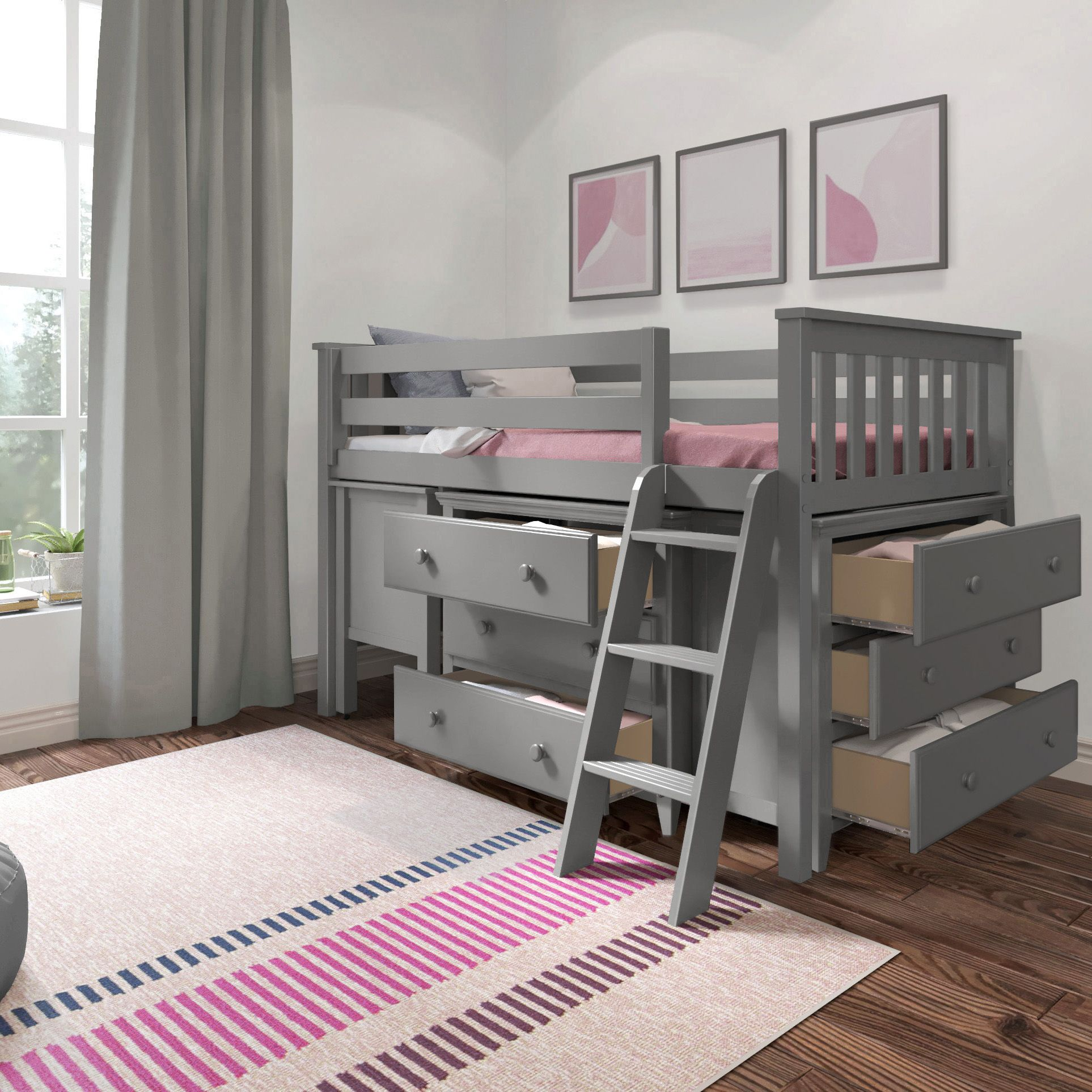 Youth Twin-Size Loft Bed w/Dressers &amp; Desk