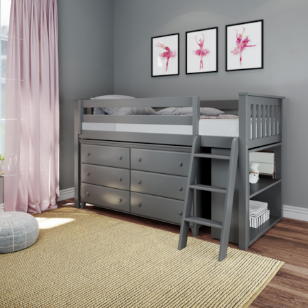 Windsor Youth Twin Loft Bed w/Dresser, Shelf
