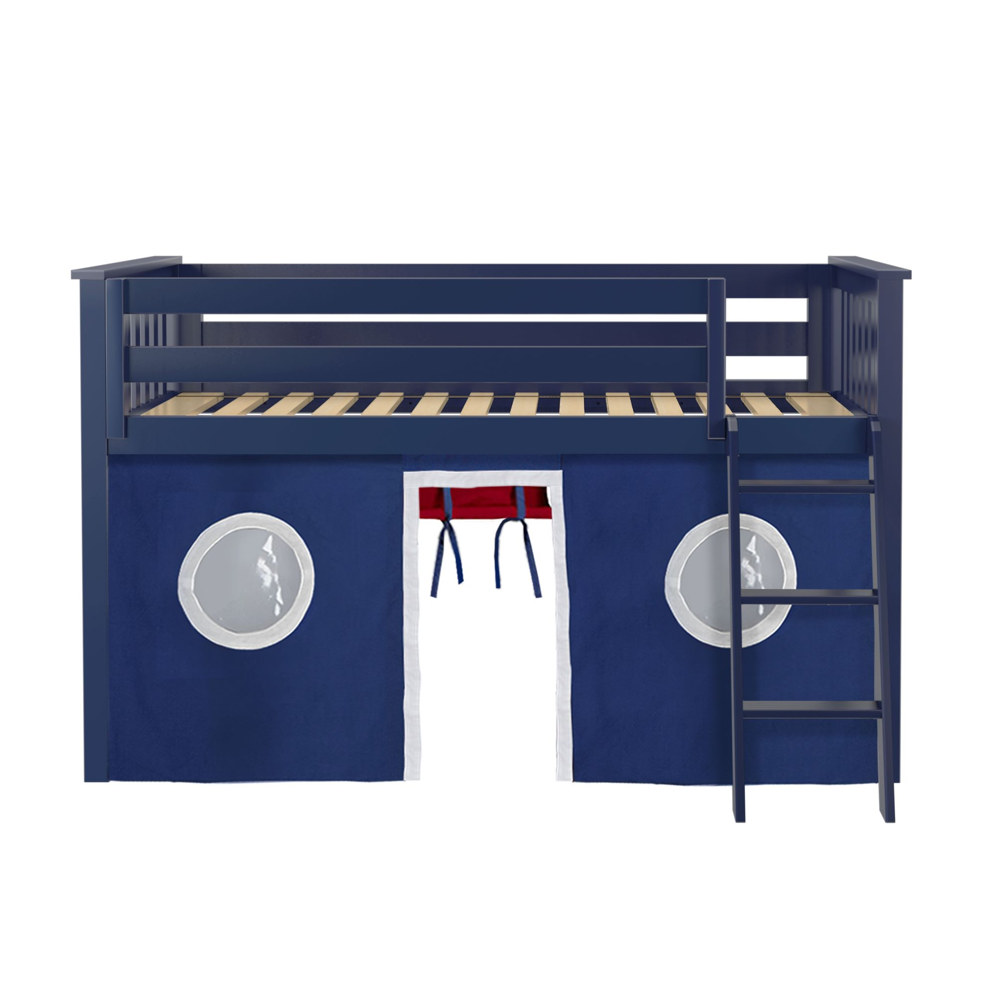 Youth Twin Play Loft Bed w/Red/Blue Curtains